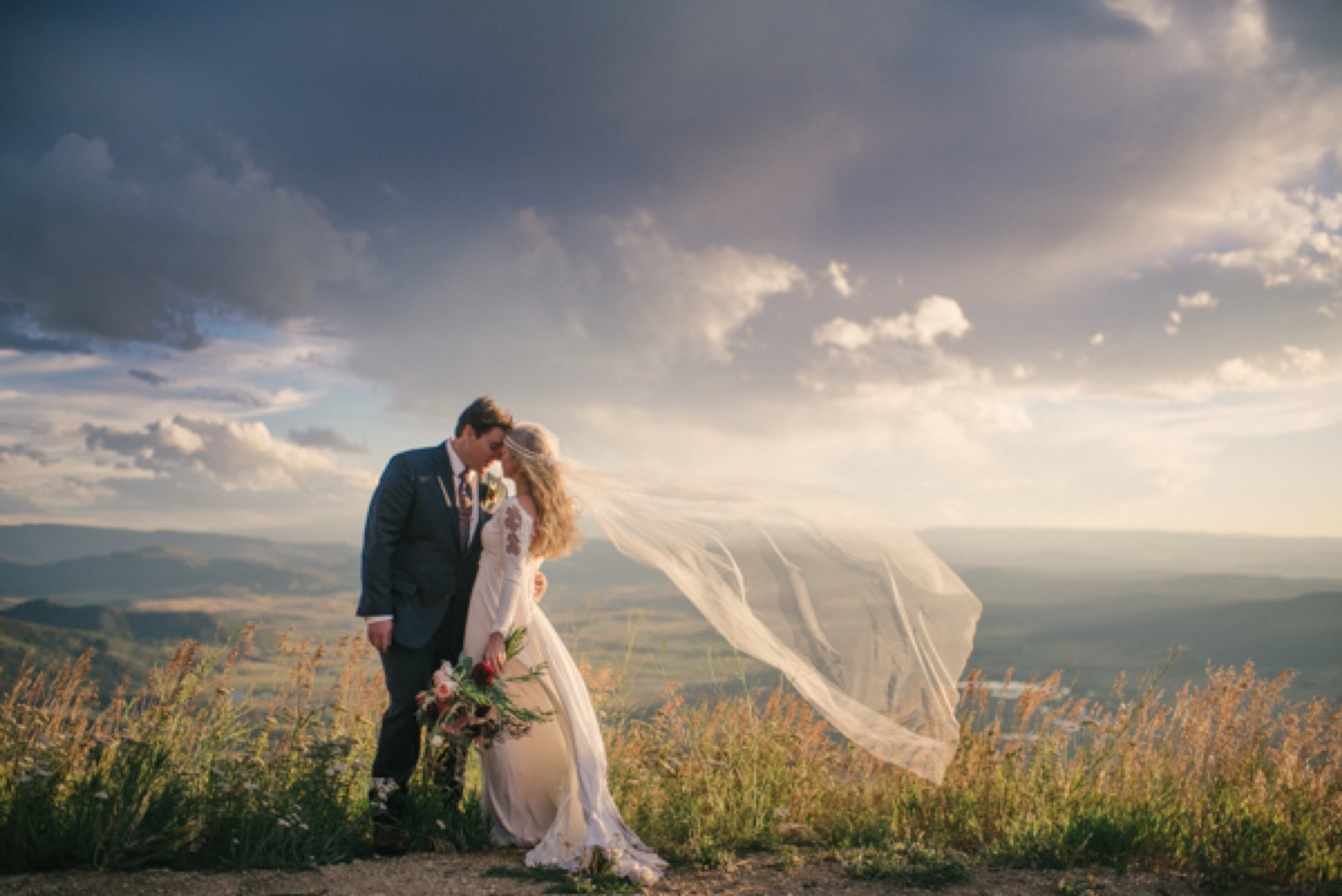 Wedding photography at sunset in Steamboat Springs mountains